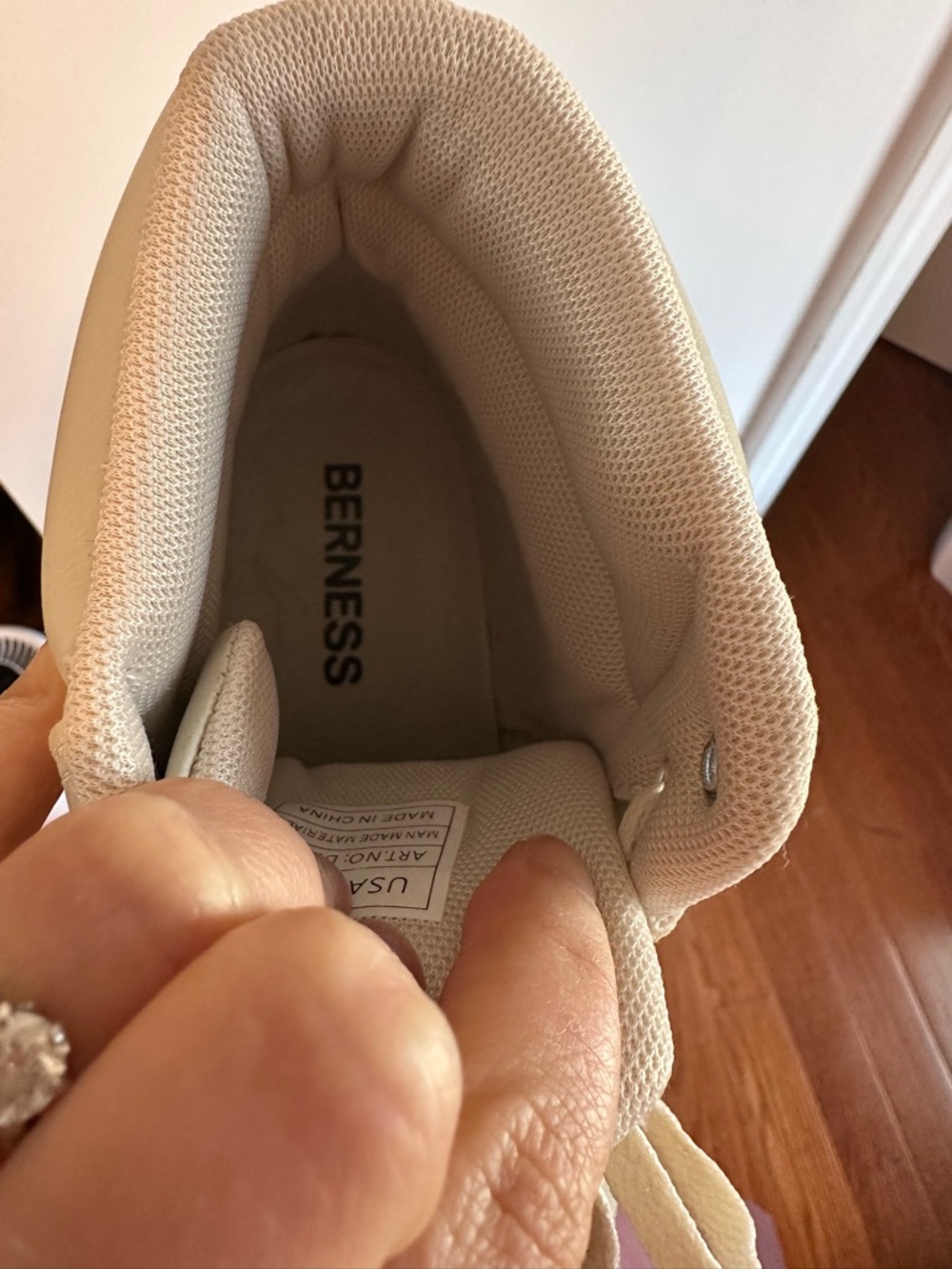 Cream Lace-Up High Top Sneakers - Picture 6 of 9